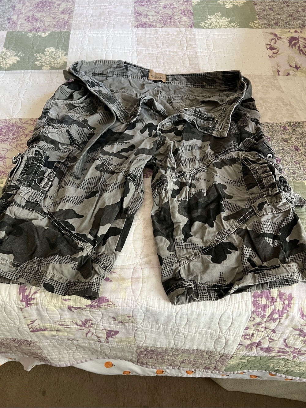 Men's Camouflage Cargo Shorts - Gray Camo Utility Style